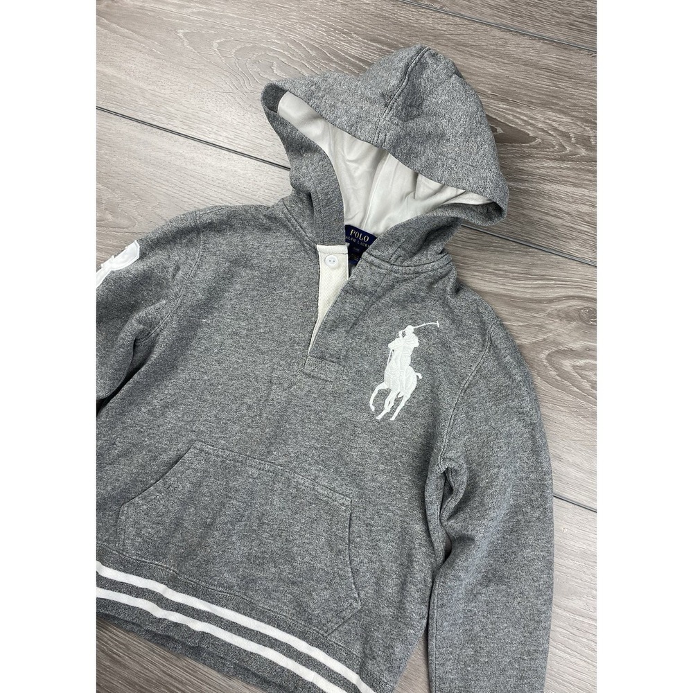 Polo Ralph Lauren Youth Boys Big Pony Rugby Hooded Sweatshirt Grey Small‎ 8